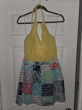 Lilly Pulitzer Yellow Halter Patchwork Backless Sundress